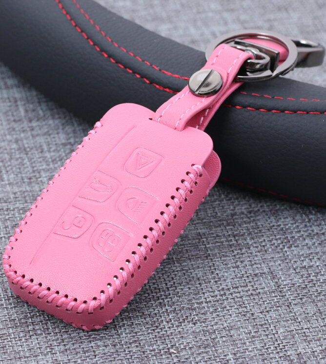 Personalized Genuine Leather Auto Key Bags Smart for Land Rover Discovery4 - Pink