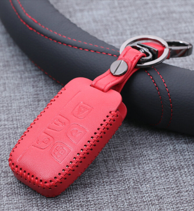 Personalized Genuine Leather Auto Key Bags Smart for Land Rover Discovery4 - Red
