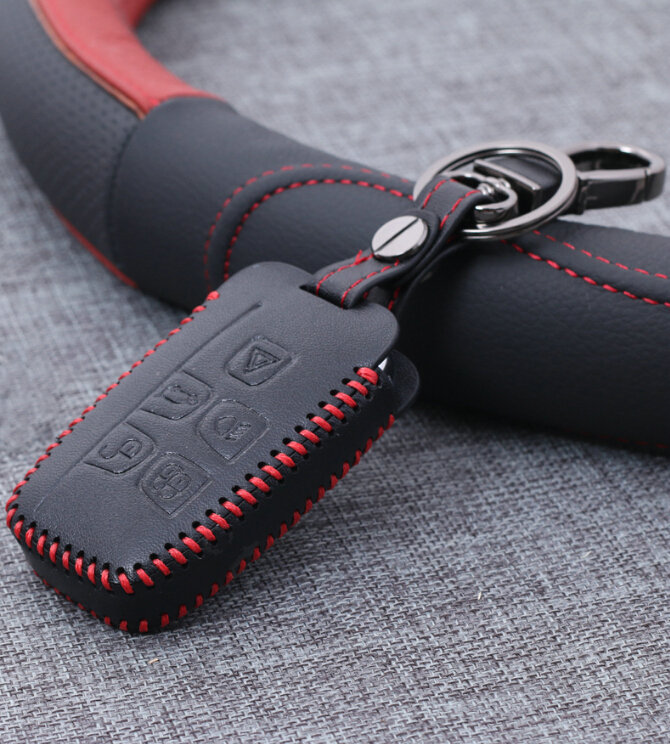 Personalized Genuine Leather Auto Key Bags Smart for Land Rover Freelander2 - Black Red