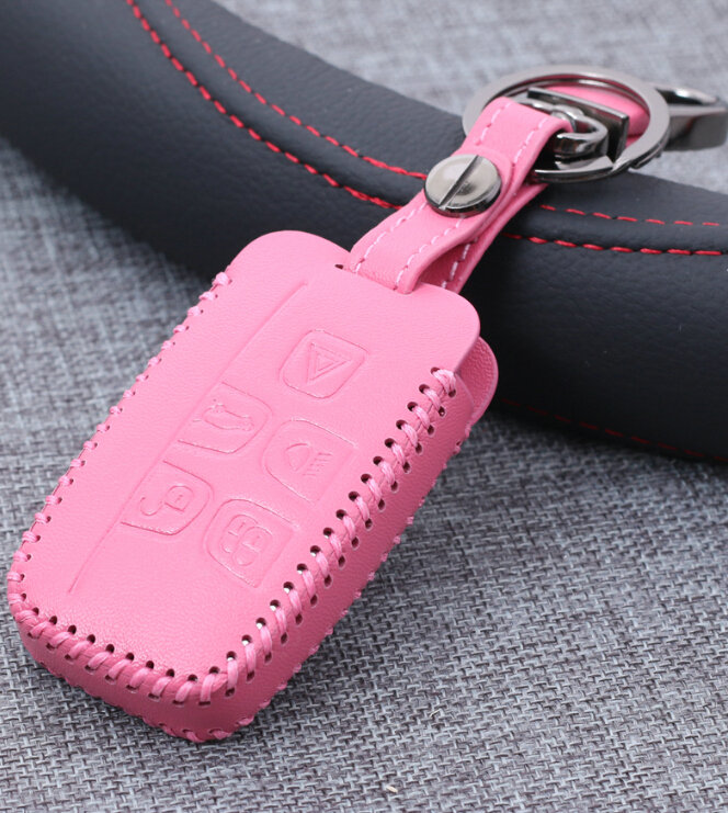 Personalized Genuine Leather Auto Key Bags Smart for Land Rover Freelander2 - Pink