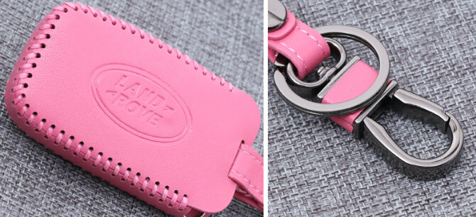 Personalized Genuine Leather Auto Key Bags Smart for Land Rover Freelander2 - Pink