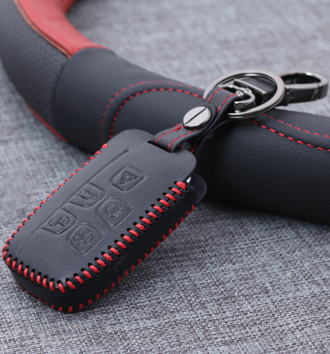 Personalized Genuine Leather Auto Key Bags Smart for Land Rover Range Rover - Black Red