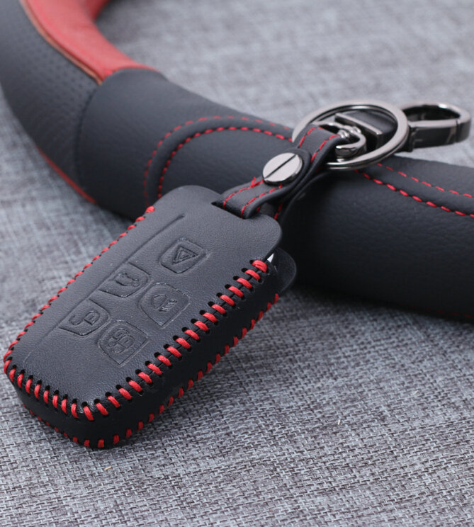 Personalized Genuine Leather Auto Key Bags Smart for Land Rover Range Rover Evoque - Black Red