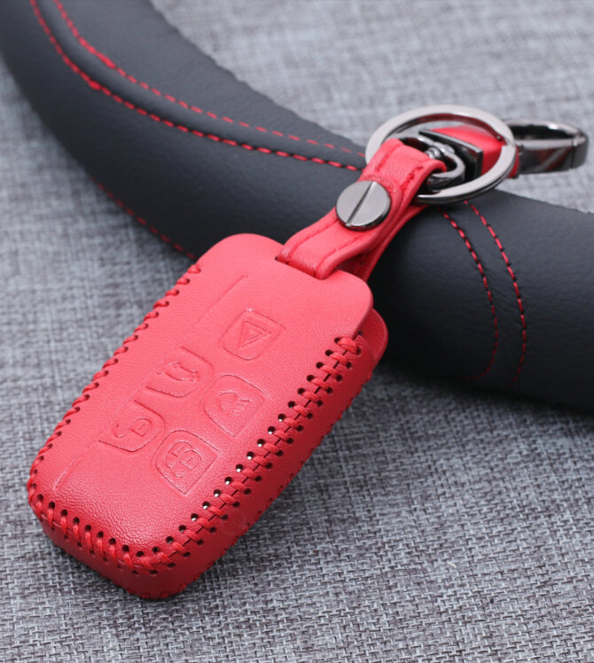 Personalized Genuine Leather Auto Key Bags Smart for Land Rover Range Rover Evoque - Red