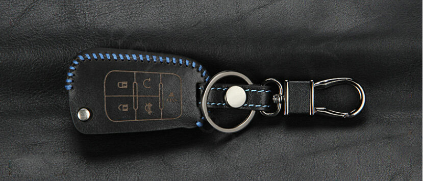 Personalized Genuine Leather Crocodile Grain Auto Key Bags Fold for Buick GL8 - Black Blue