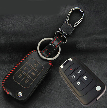 Personalized Genuine Leather Crocodile Grain Auto Key Bags Fold for Buick GL8 - Black Red