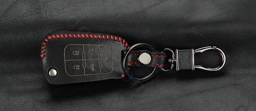 Personalized Genuine Leather Crocodile Grain Auto Key Bags Fold for Buick GL8 - Black Red