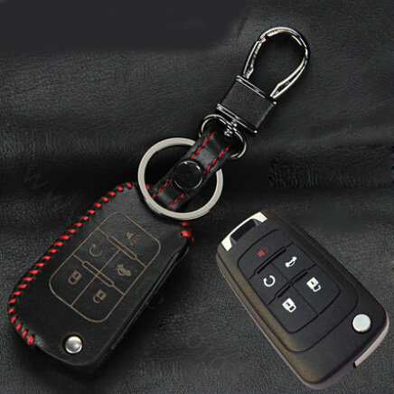 Personalized Genuine Leather Crocodile Grain Auto Key Bags Fold for Buick Lacrosse - Black Red
