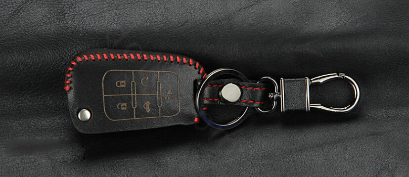 Personalized Genuine Leather Crocodile Grain Auto Key Bags Fold for Buick Lacrosse - Black Red