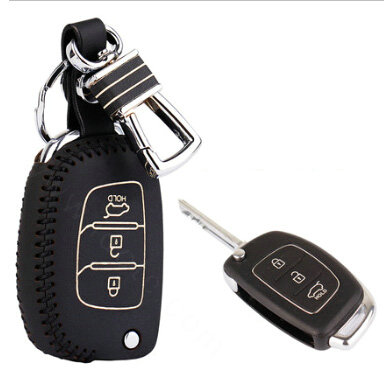 Personalized Genuine Leather Crocodile Grain Auto Key Bags Fold for Hyundai Avante - Black