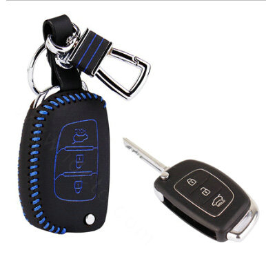 Personalized Genuine Leather Crocodile Grain Auto Key Bags Fold for Hyundai Sonata - Blue