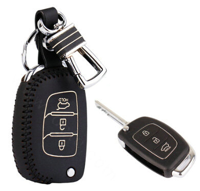 Personalized Genuine Leather Crocodile Grain Auto Key Bags Fold for Hyundai Tucson - Black