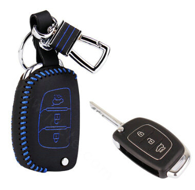 Personalized Genuine Leather Crocodile Grain Auto Key Bags Fold for Hyundai Tucson - Blue