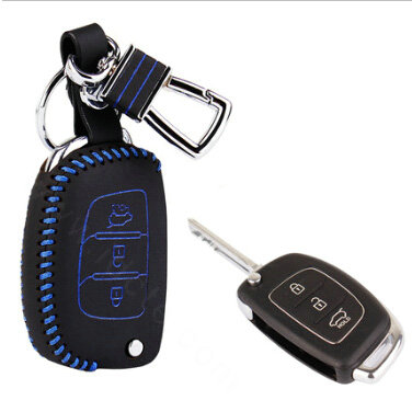 Personalized Genuine Leather Crocodile Grain Auto Key Bags Fold for Hyundai Verna - Blue