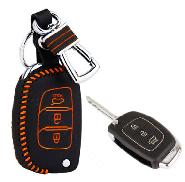 Personalized Genuine Leather Crocodile Grain Auto Key Bags Fold for Hyundai Verna - Orange