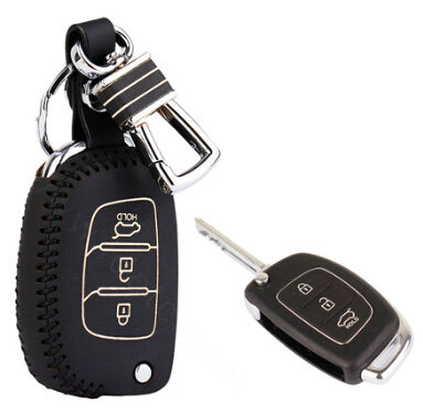Personalized Genuine Leather Crocodile Grain Auto Key Bags Fold for Hyundai ix35 - Black