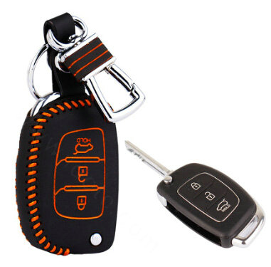 Personalized Genuine Leather Crocodile Grain Auto Key Bags Fold for Hyundai ix35 - Orange