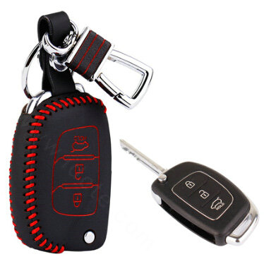 Personalized Genuine Leather Crocodile Grain Auto Key Bags Fold for Hyundai ix35 - Red