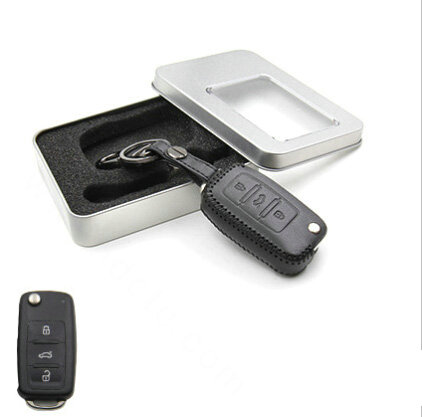 Personalized Genuine Leather Crocodile Grain Auto Key Bags Fold for Volkswagen Bora - Black