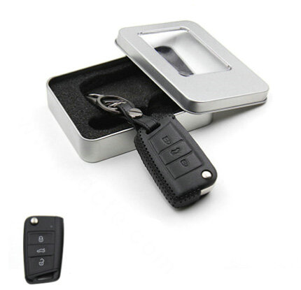 Personalized Genuine Leather Crocodile Grain Auto Key Bags Fold for Volkswagen Golf - Black