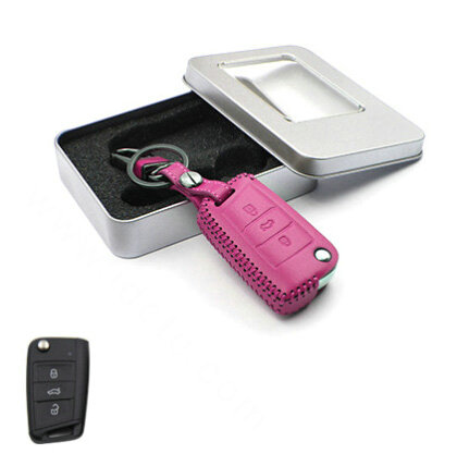 Personalized Genuine Leather Crocodile Grain Auto Key Bags Fold for Volkswagen Golf - Pink