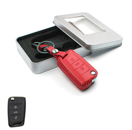 Personalized Genuine Leather Crocodile Grain Auto Key Bags Fold for Volkswagen Golf - Red