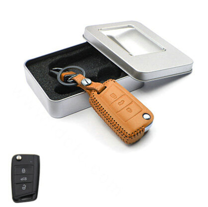 Personalized Genuine Leather Crocodile Grain Auto Key Bags Fold for Volkswagen Golf - Yellow