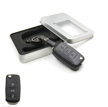 Personalized Genuine Leather Crocodile Grain Auto Key Bags Fold for Volkswagen Jetta - Black