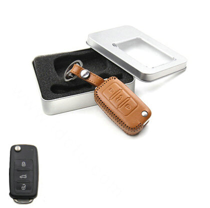 Personalized Genuine Leather Crocodile Grain Auto Key Bags Fold for Volkswagen Jetta - Yellow