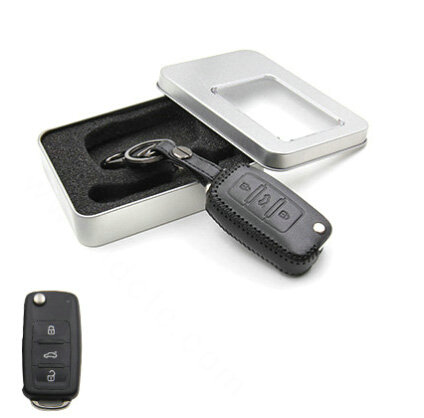 Personalized Genuine Leather Crocodile Grain Auto Key Bags Fold for Volkswagen Passat - Black