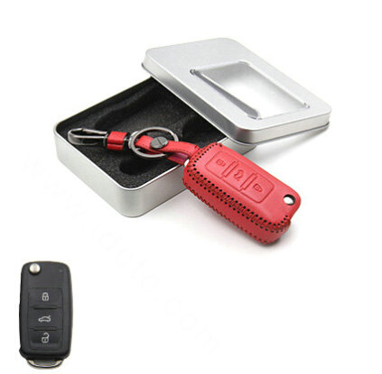 Personalized Genuine Leather Crocodile Grain Auto Key Bags Fold for Volkswagen Passat - Red