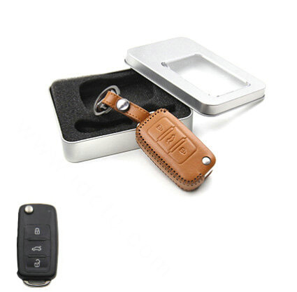 Personalized Genuine Leather Crocodile Grain Auto Key Bags Fold for Volkswagen Passat - Yellow