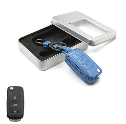 Personalized Genuine Leather Crocodile Grain Auto Key Bags Fold for Volkswagen Polo - Blue