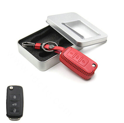 Personalized Genuine Leather Crocodile Grain Auto Key Bags Fold for Volkswagen Polo - Red