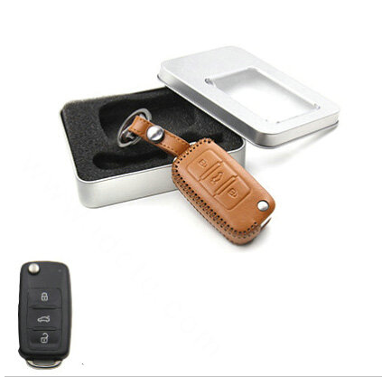 Personalized Genuine Leather Crocodile Grain Auto Key Bags Fold for Volkswagen Polo - Yellow