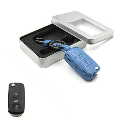 Personalized Genuine Leather Crocodile Grain Auto Key Bags Fold for Volkswagen Sagitar - Blue
