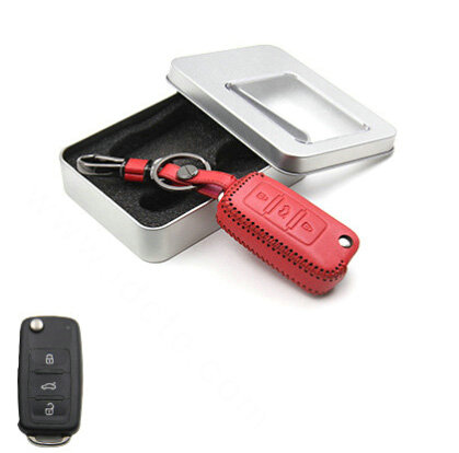 Personalized Genuine Leather Crocodile Grain Auto Key Bags Fold for Volkswagen Sagitar - Red