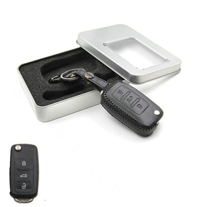 Personalized Genuine Leather Crocodile Grain Auto Key Bags Fold for Volkswagen Santana - Black