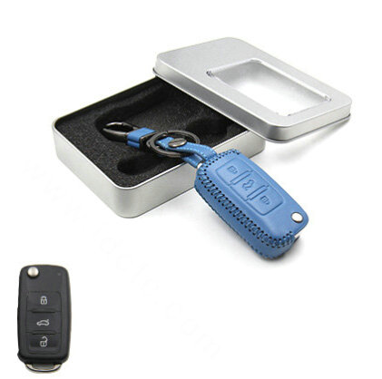 Personalized Genuine Leather Crocodile Grain Auto Key Bags Fold for Volkswagen Santana - Blue