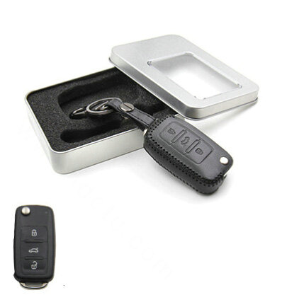 Personalized Genuine Leather Crocodile Grain Auto Key Bags Fold for Volkswagen Touran - Black
