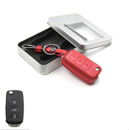 Personalized Genuine Leather Crocodile Grain Auto Key Bags Fold for Volkswagen Touran - Red