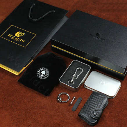 Personalized Genuine Leather Small Hole Crocodile Grain Auto Key Bags Smart for Audi A5 - Orange