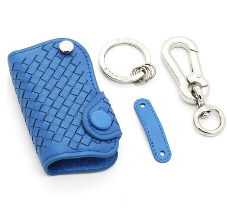 Personalized Genuine Leather Long Hole Crocodile Grain Auto Key Bags Smart for Audi A4L - Blue