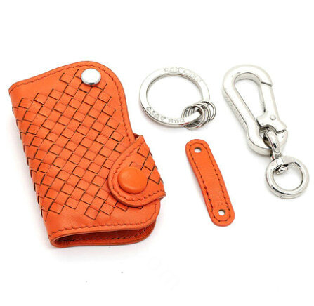 Personalized Genuine Leather Long Hole Crocodile Grain Auto Key Bags Smart for Audi A4L - Orange