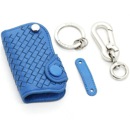 Personalized Genuine Leather Long Hole Crocodile Grain Auto Key Bags Smart for Audi A6L - Blue