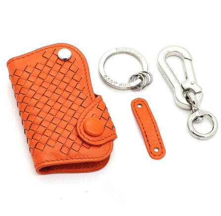 Personalized Genuine Leather Long Hole Crocodile Grain Auto Key Bags Smart for Audi A6L - Orange