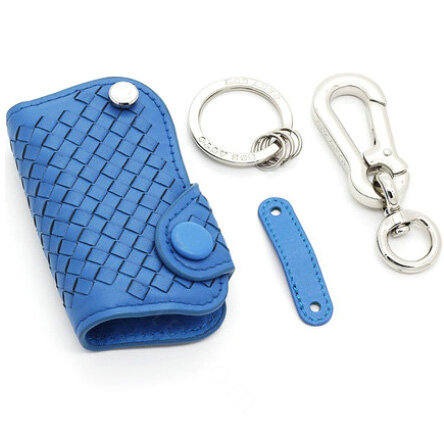 Personalized Genuine Leather Long Hole Crocodile Grain Auto Key Bags Smart for Audi A7 - Blue