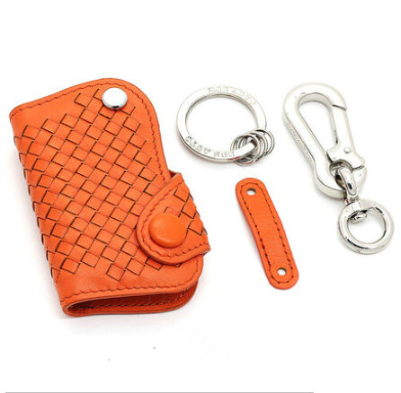 Personalized Genuine Leather Long Hole Crocodile Grain Auto Key Bags Smart for Audi A7 - Orange