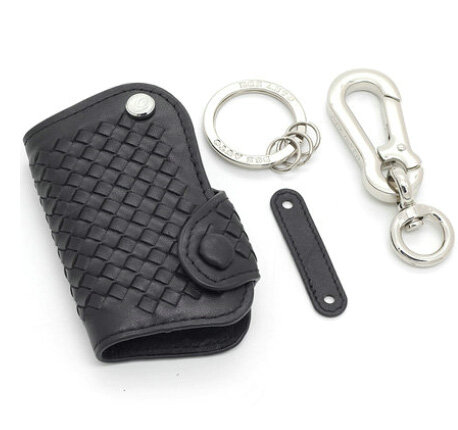 Personalized Genuine Leather Long Hole Crocodile Grain Auto Key Bags Smart for Audi Q5 - Black