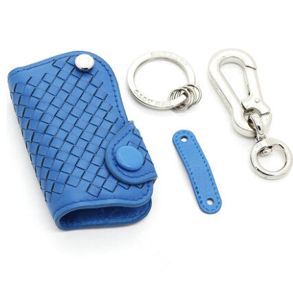 Personalized Genuine Leather Long Hole Crocodile Grain Auto Key Bags Smart for Audi Q5 - Blue
